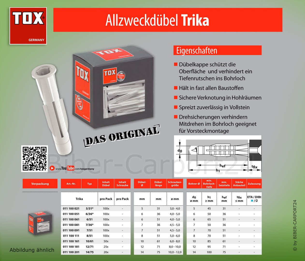 100 Stk TOX Trika Dübel 6x36mm TRI6/36 10100051 